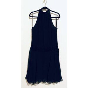 Banana Republic Dress Womens 14 Black Halter Drop Waist Silk Sleeveless Classic